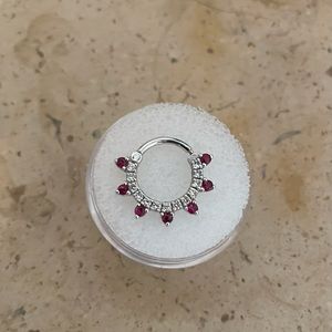 White Gold Genuine Ruby and Diamond Clicker